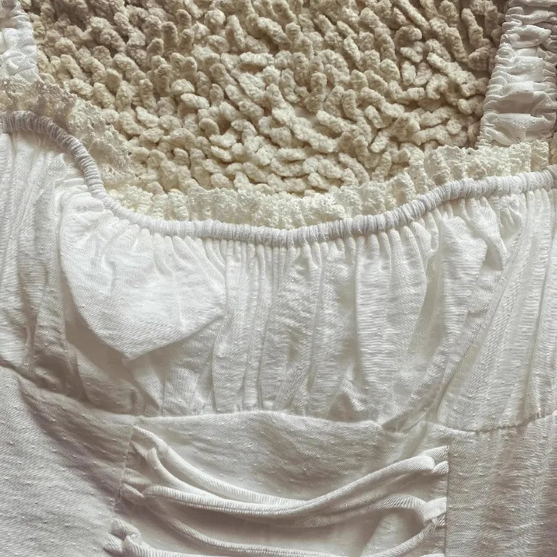 Boho-Inspired White Corset Midi Dress – Lace-Up Elegance for Summer Days