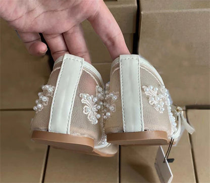 Elegant Round Toe Buckle Strap Mesh Flats – ZAROY Designer Women’s Footwear