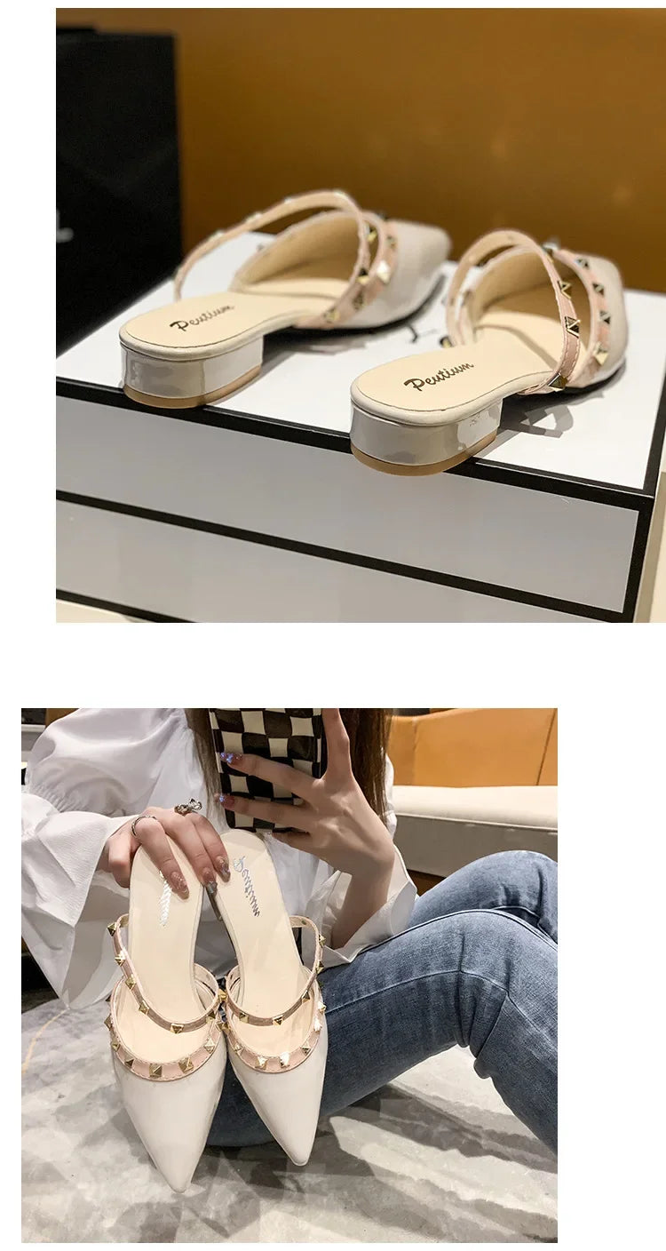 2025 Fashion Rivet Slippers for Women – Stylish Outdoor Low-Heel Casual Footwear