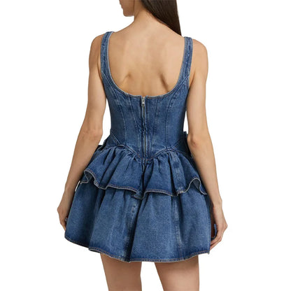 Y2K Party-Ready Floral Denim Dress – Mini Halter High Street Look