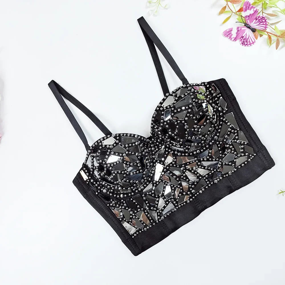 High-End Sequin Glass Piece Bustier – Women’s Party & Stage Outerwear
