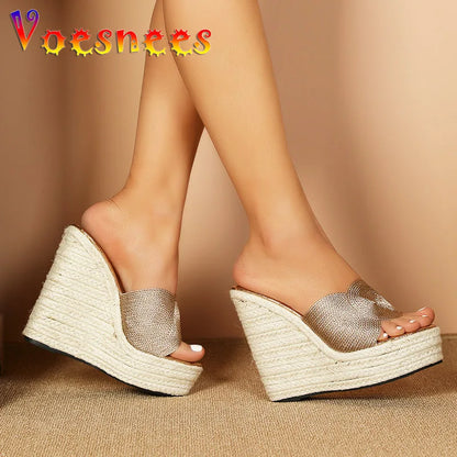 High Platform Straw Wedge Heels – Hot Summer Sandals for Women