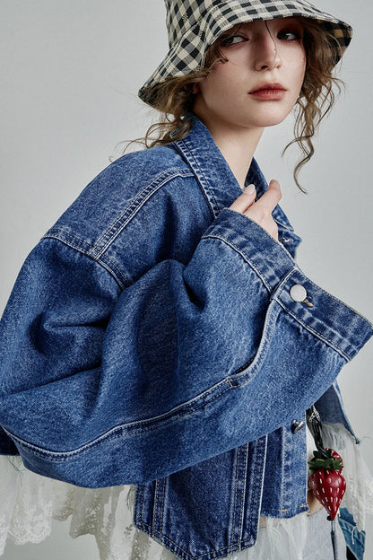 Women’s Vintage Y2K Lace Stitch Short Denim Jacket – ELFSACK Spring Edit