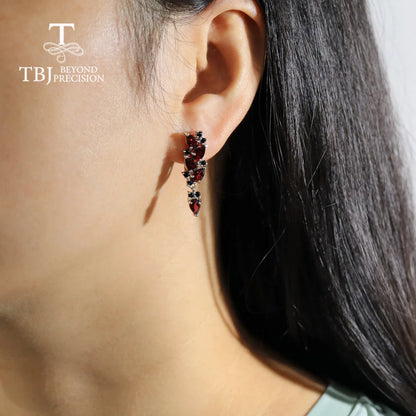 Natural Mozambique Garnet Drop Earrings – 925 Sterling Silver Elegance