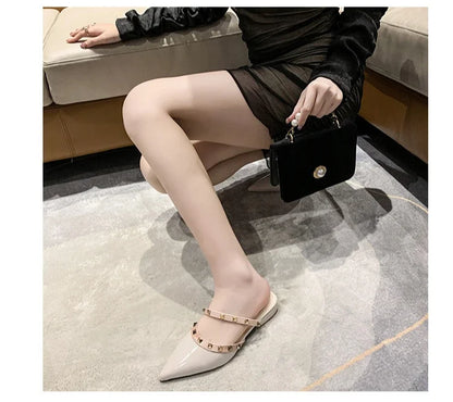 2025 Fashion Rivet Slippers for Women – Stylish Outdoor Low-Heel Casual Footwear