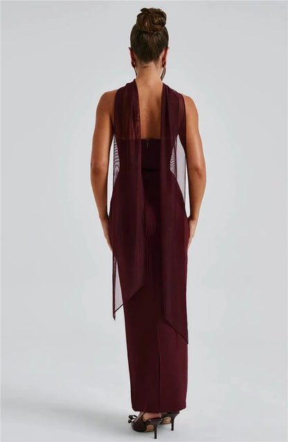 Sexy Strapless Scarf-Neck Maxi Dress for Women – Night Out Essential
