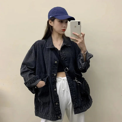 Versatile BF Fit Denim Jacket – Harajuku Casual Streetwear for Women