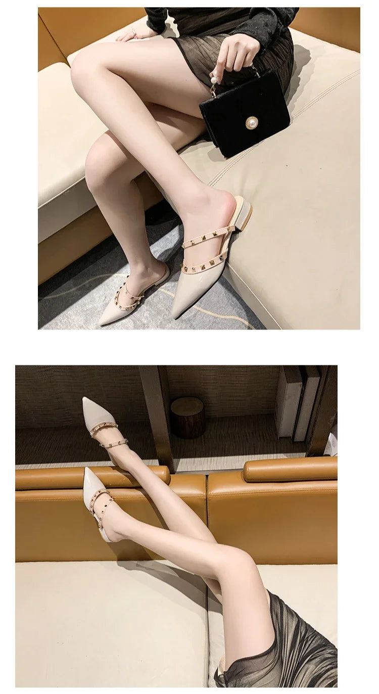 2025 Fashion Rivet Slippers for Women – Stylish Outdoor Low-Heel Casual Footwear