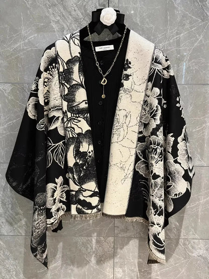 Versatile Floral Peony Shawl – Winter Warm Scarf & Summer Wrap Cape