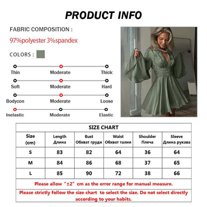 Satin Chic: Long Sleeve Green Pleated Mini Dress by Oymimi