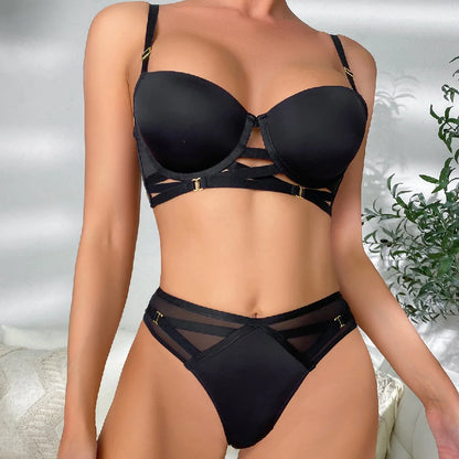 European Style Sexy Lingerie – Women’s Push-Up Gather Bra & Cross Strap Panty Set
