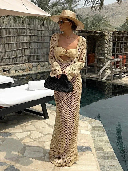 Summer Siren – Feminine Bell Sleeve Knit Dress & Cover-Up