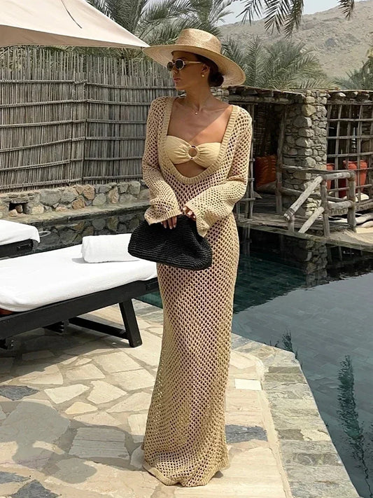 Summer Siren – Feminine Bell Sleeve Knit Dress & Cover-Up