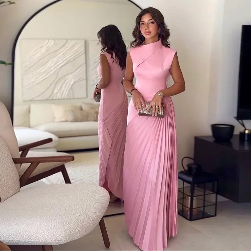 Grace in Motion – Pleated Wrap Waist Maxi Dress