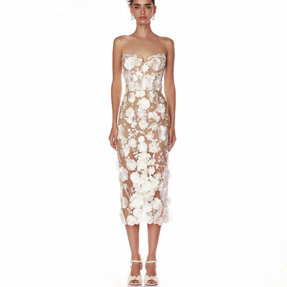 Glamorous Slim Fit Party Dress – Long Floral Embroidered Lace Dress for Women