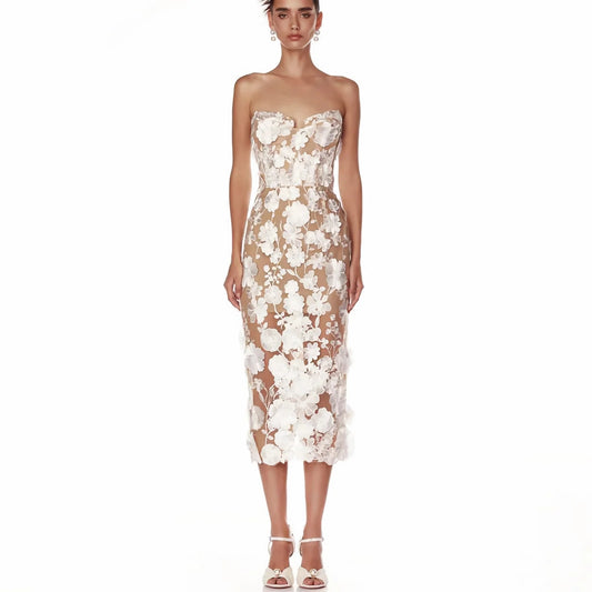Glamorous Slim Fit Party Dress – Long Floral Embroidered Lace Dress for Women