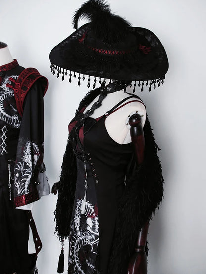 Original Alice Girl Dragon Print Dress – Light Lolita Gothic Punk Slip Dress
