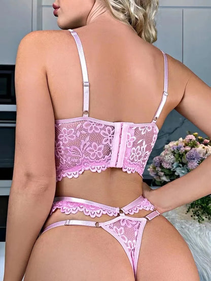 Elegant Plus Size Floral Bra Set – Push-Up Support & Delicate Lace