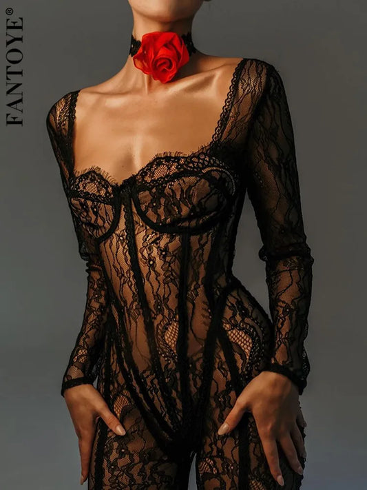 Sexy White Lace Jumpsuit – Fantoye Long Sleeve Club & Party Romper