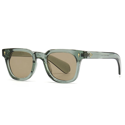 SHAUNA Unisex Retro Rivet Sunglasses – Square Frame Green UV400 Protection