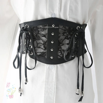 Black Corset Waist Trainer – Gothic Bustier Slimming Lace Up Corselet Belt