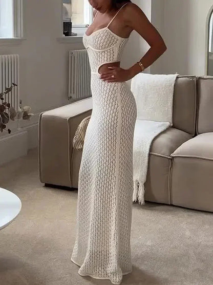 Sexy Hollow Out Knit Beach Dress – Summer Maxi Cover-Up for Women
