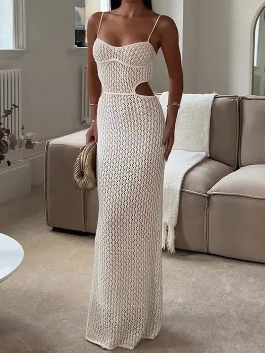 Sexy Hollow Out Knit Beach Dress – Summer Maxi Cover-Up for Women