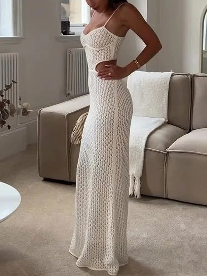 Sexy Hollow Out Knit Beach Dress – Summer Maxi Cover-Up for Women