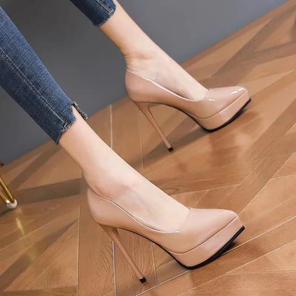 Elegant Nude Pointed Toe High Heels – Versatile Waterproof Design