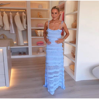 Blue Bliss: Sexy Ruffle Slip Long Dress for Summer 2025