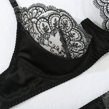 Ellolace Lace Sexy Lingerie Set With Long Glove Attractive Chest Suspenders Ensemble Lingeries Femmes Delicate Lace Underwear