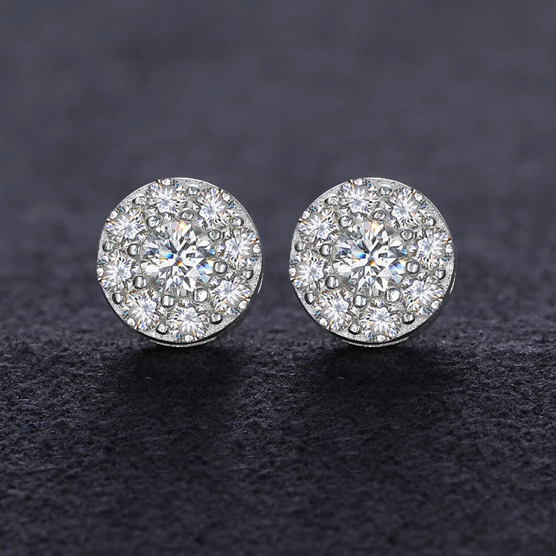 Brilliant Round Moissanite Earrings – Sterling Silver Studs, Dazzling Gift for Him or Her