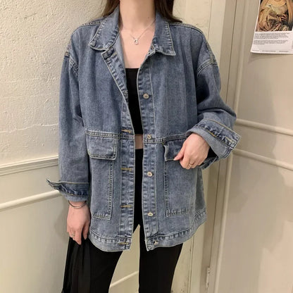 Versatile BF Fit Denim Jacket – Harajuku Casual Streetwear for Women