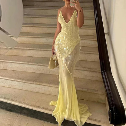 Luxury Sleeveless Suspender Dress – Shimmer Evening Gown for Women