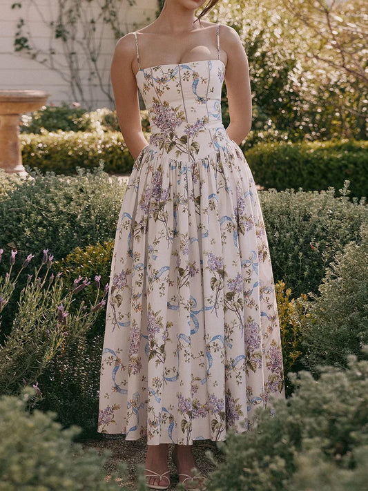 Floral Elegance – Mingmingxi Spaghetti Strap Maxi Party Dress for Summer