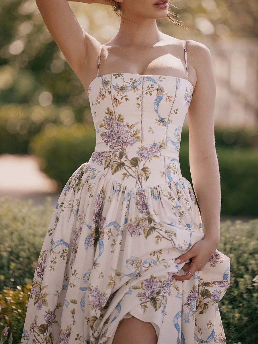 Floral Elegance – Mingmingxi Spaghetti Strap Maxi Party Dress for Summer