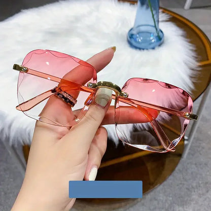 Luxury Square Rimless Sunglasses – Unisex Designer UV400 Red-Tinted Shades for Summer Style