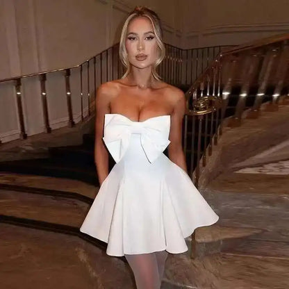 Sexy Backless Pearl Bow Dress – Townlike Women’s A-Line Mini Dress