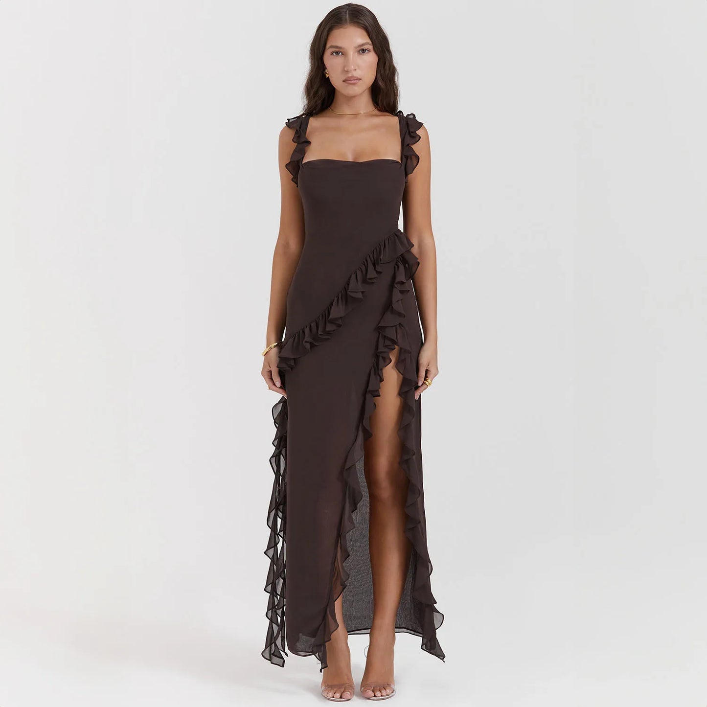Elegant Red High Slit Maxi Dress – Backless Formal Party Dress for Women