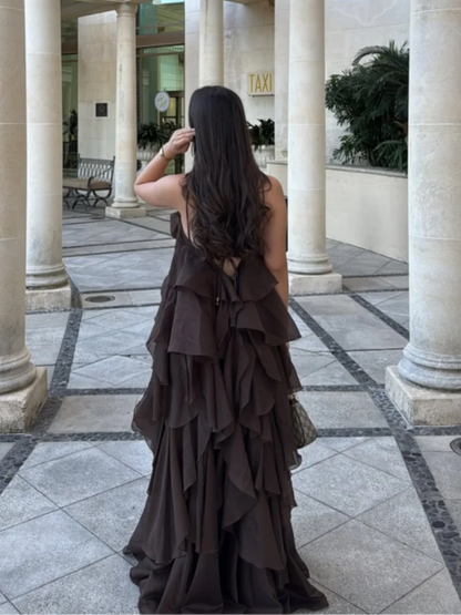 Women’s Sleeveless Pleated Tube Dress – 3D Flower Draped Evening Party Dress