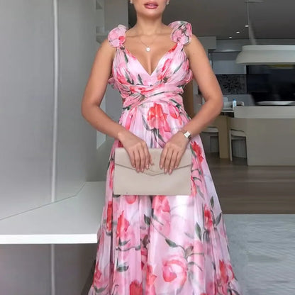Floral Chiffon Ruffle Swing Dress – Sexy V-Neck Hollow Backless Summer Dress for Women