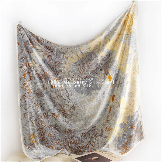 Luxury 110CM Silk Scarf for Women – Tropical Faubourg Print Head & Neck Shawl