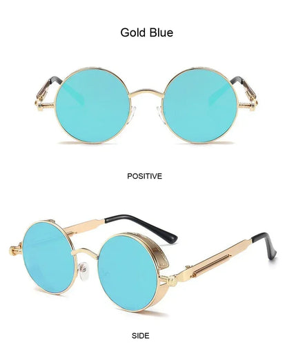 Vintage Steampunk Round Sunglasses – Unisex Metal Frame UV400 Designer-Inspired Retro Shades