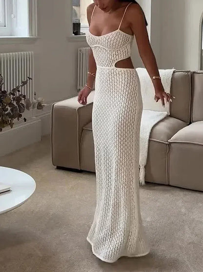 Sexy Hollow Out Knit Beach Dress – Summer Maxi Cover-Up for Women