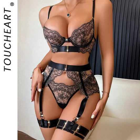 Romantic Transparent Lingerie Set – Toucheart Bra & G-String Underwear for Women