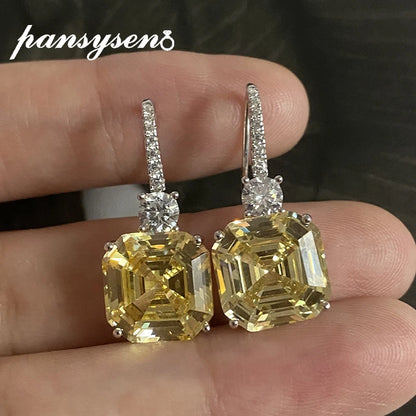 Luxury Sterling Silver Gemstone Drop Earrings – Asscher Cut Citrine Sparkle