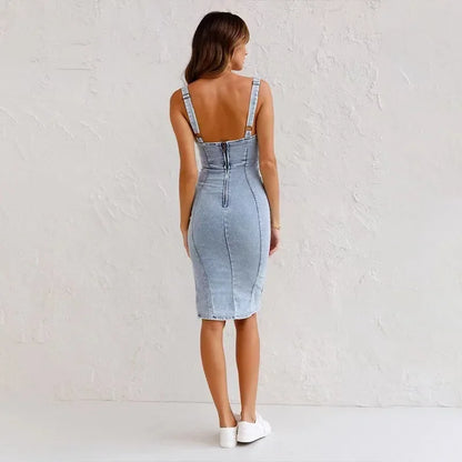 Trendy Sleeveless Distressed Denim Dress – Urban Streetwear Vibes 2023