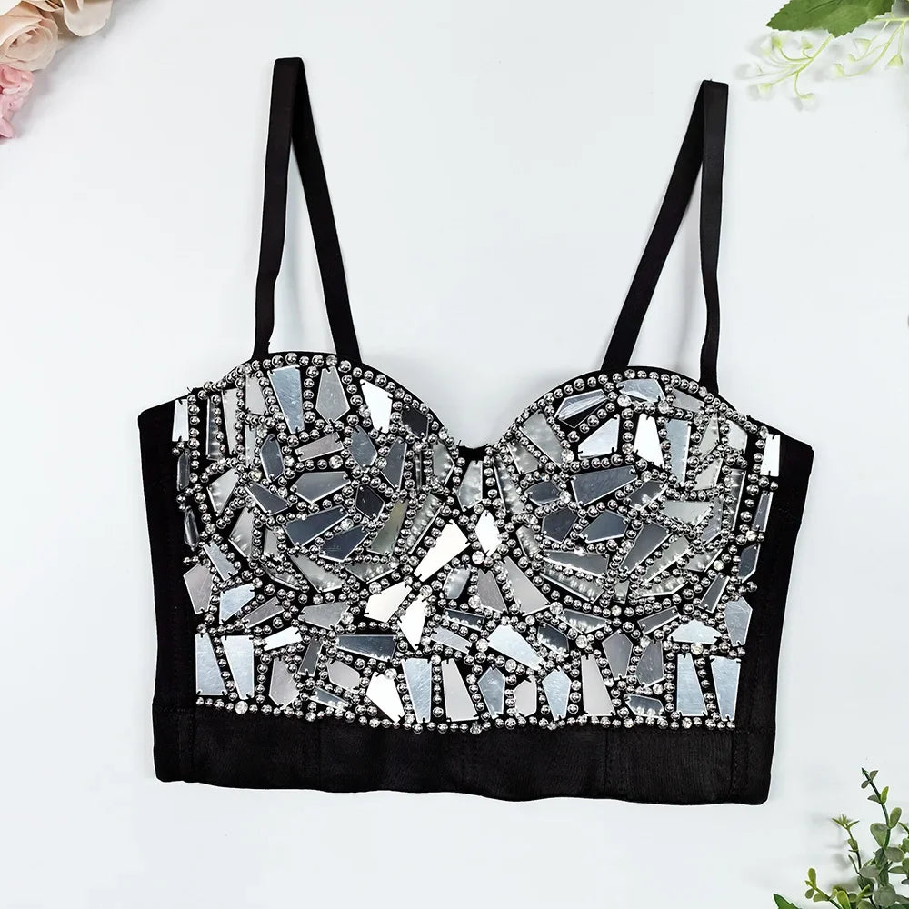 High-End Sequin Glass Piece Bustier – Women’s Party & Stage Outerwear
