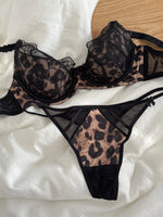 Sexy Leopard Print Lace Lingerie Set – Thin Cup Bra & Panty with Supportive Gathered Fit