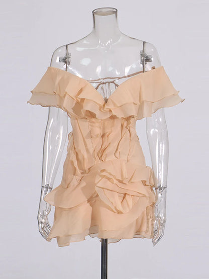 TWOTWINSTYLE Elegant Off-Shoulder Ruffle Mini Dress – Chic & Feminine